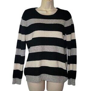Charter Club Womens Striped Black & Gray Long Sleeve Cashmere Sweater M‎